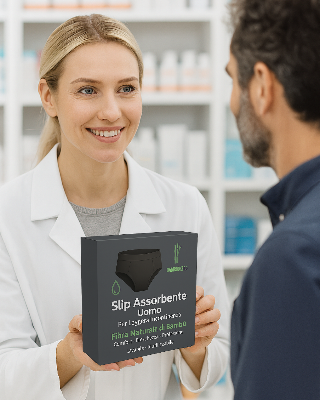 Slip Assorbente Uomo in Fibra Naturale di Bambù – Leggera Incontinenza Flusso Medio 150 ml|